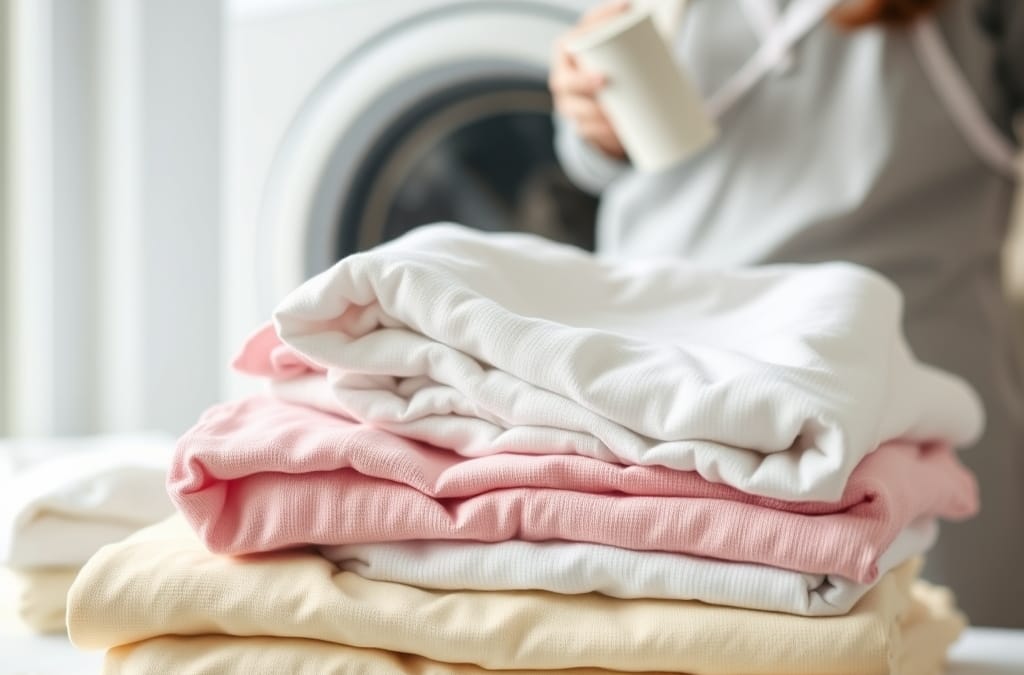 Cuci sofa berkala oleh teknisi profesional di ruang keluarga dengan sofa kain abu-abu, disinari cahaya pagi dari jendela