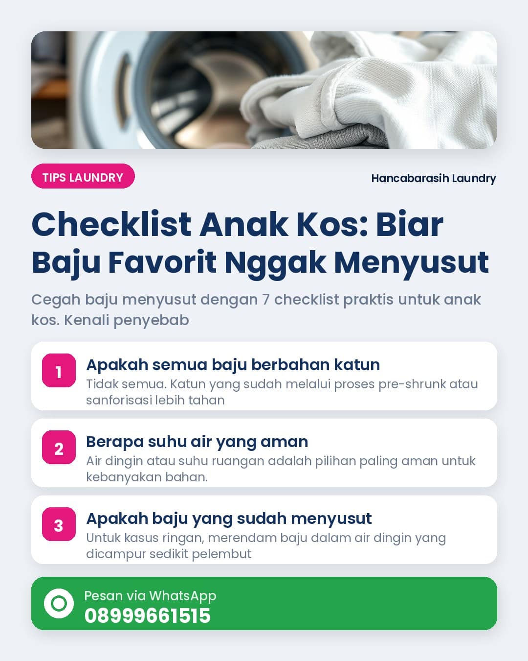 Checklist cegah baju menyusut untuk anak kos di Malang