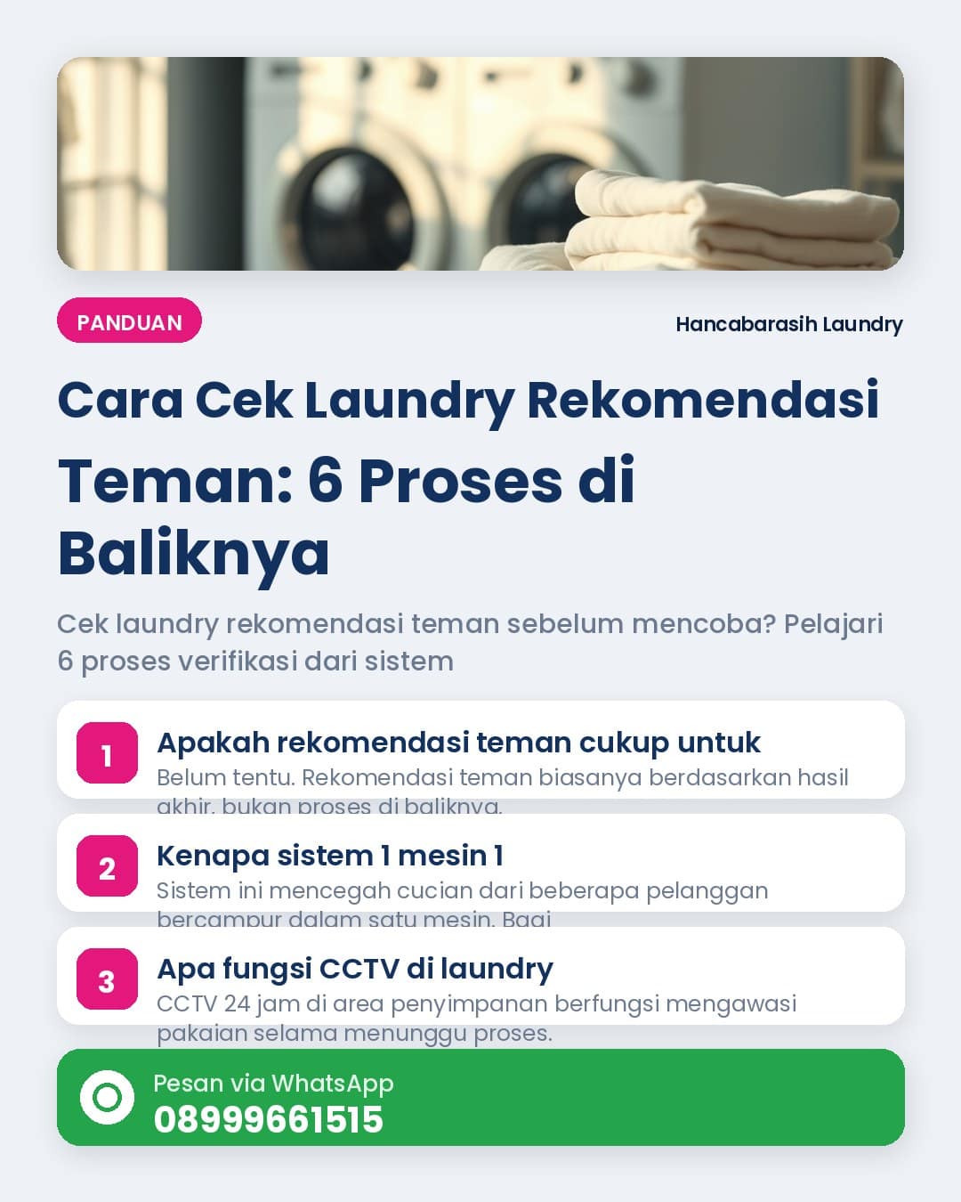 Infografis enam proses cek laundry rekomendasi untuk keluarga