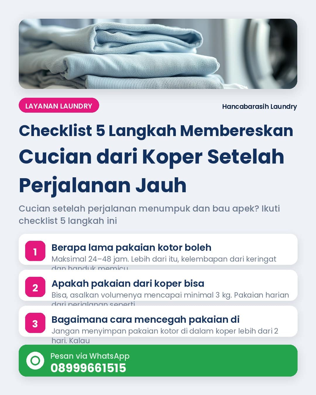 Ilustrasi checklist membereskan cucian setelah perjalanan dengan tumpukan pakaian terpilah