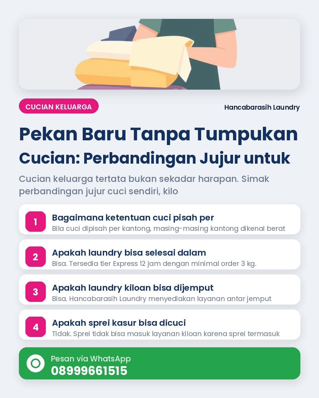 Cucian keluarga tertata — panel perbandingan pilihan cucian keluarga