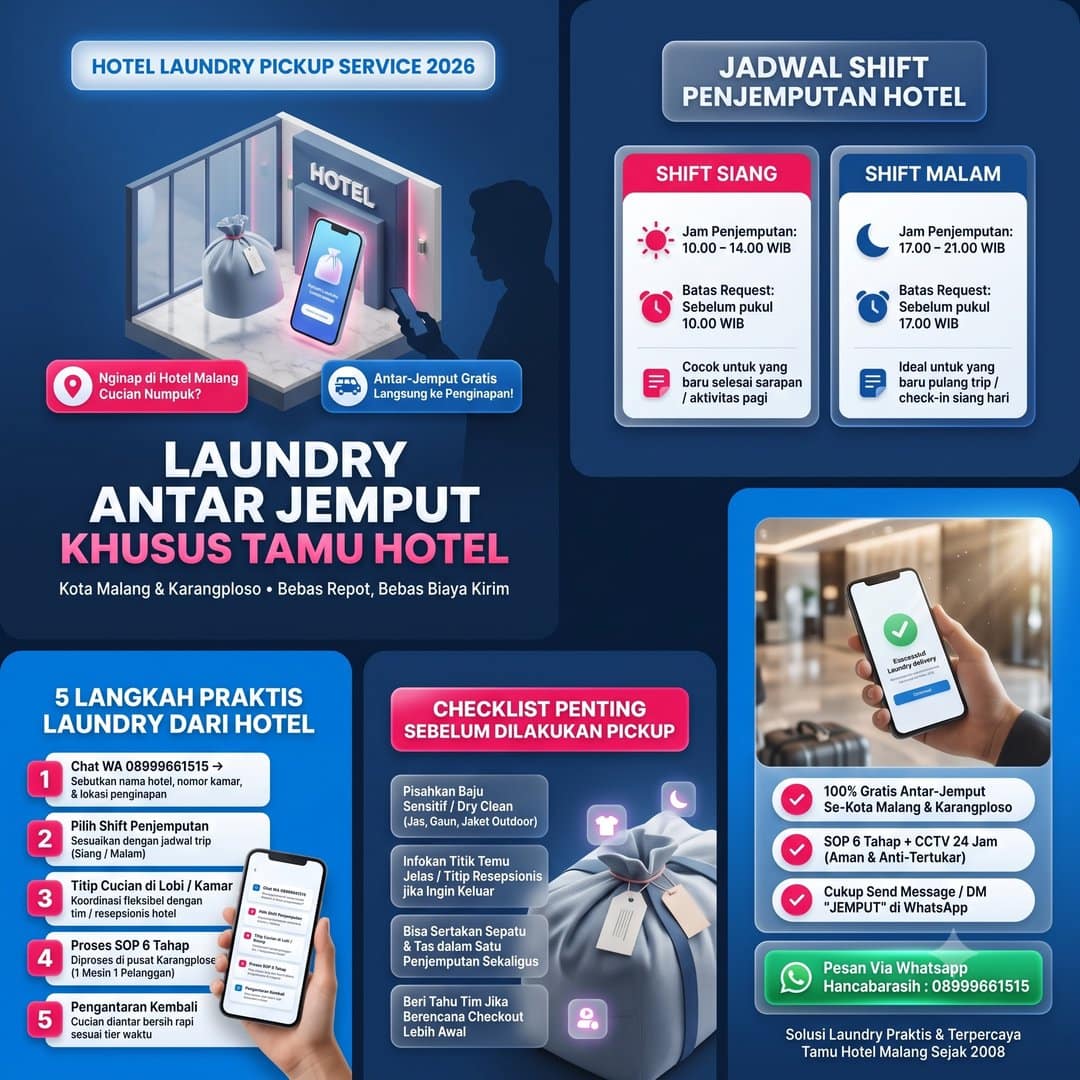 laundry antar jemput ke hotel Malang - Hancabarasih Laundry